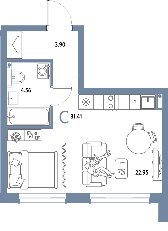 Студия 31,4 м²