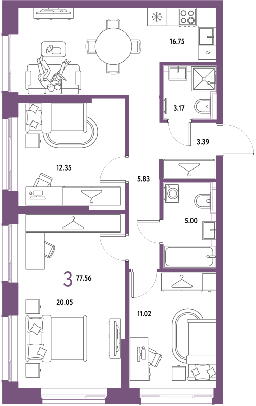 4 ккв (Евро) 77,6 м²