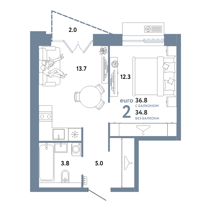 1 ккв 36,8 м²