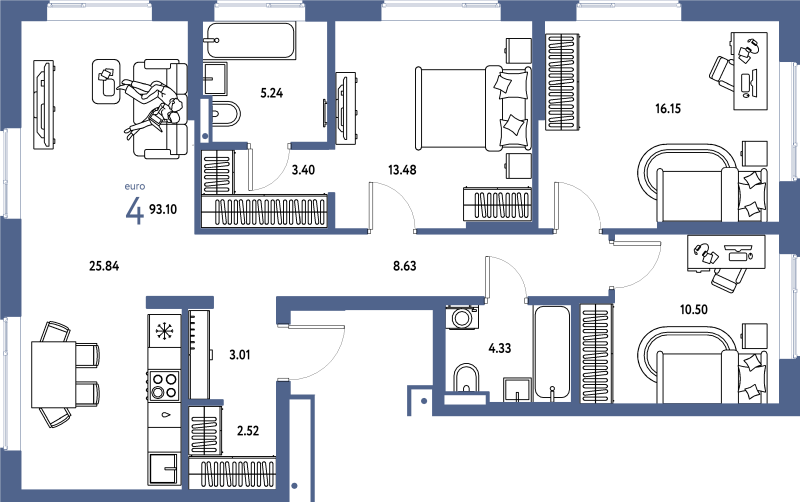 4 ккв (Евро) 93,1 м²