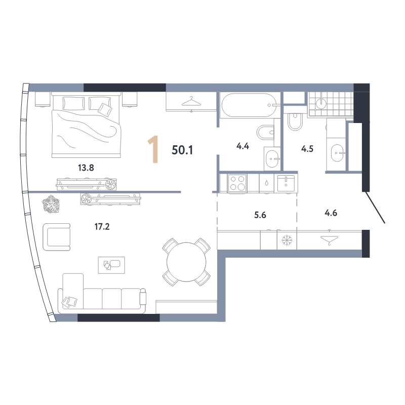 2 ккв (Евро) 50,1 м²