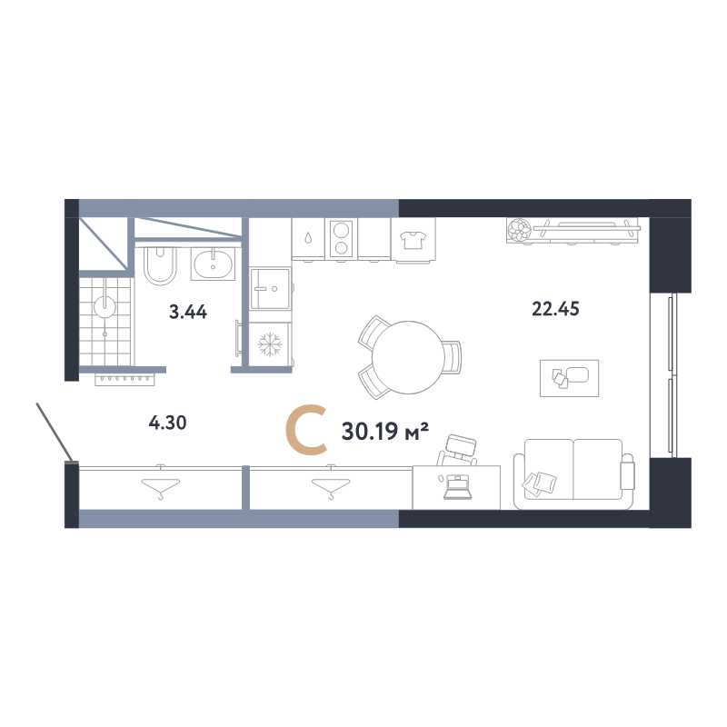 Студия 30,2 м²
