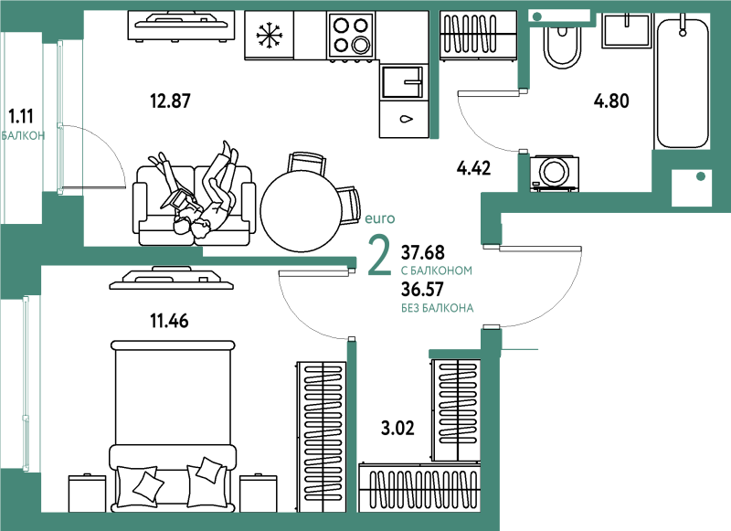 1 ккв 37,7 м²