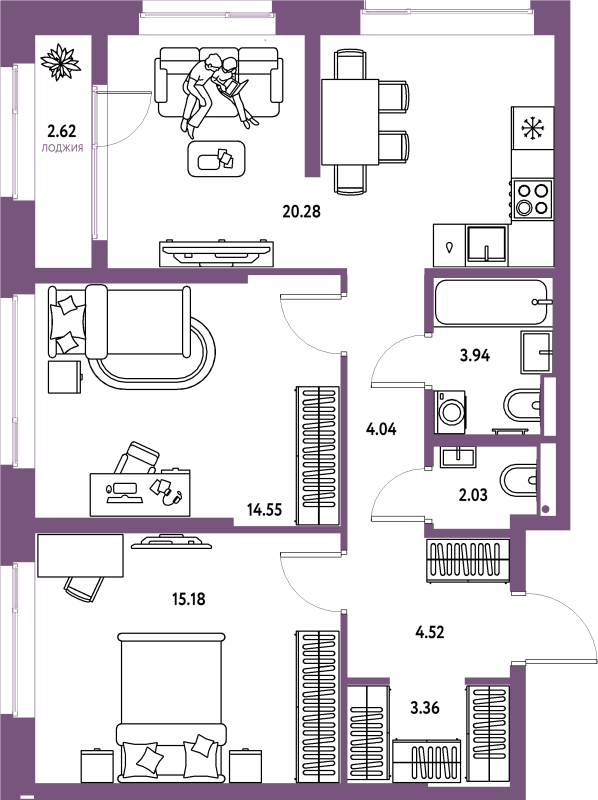 3 ккв (Евро) 70,5 м²
