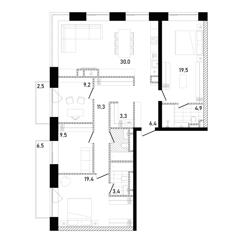 5 ккв (Евро) 129,3 м²