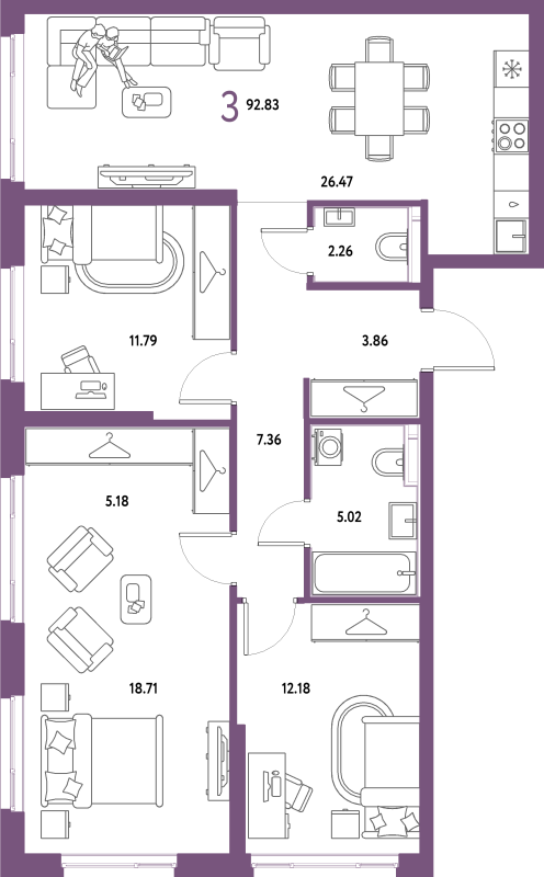 4 ккв (Евро) 92,8 м²