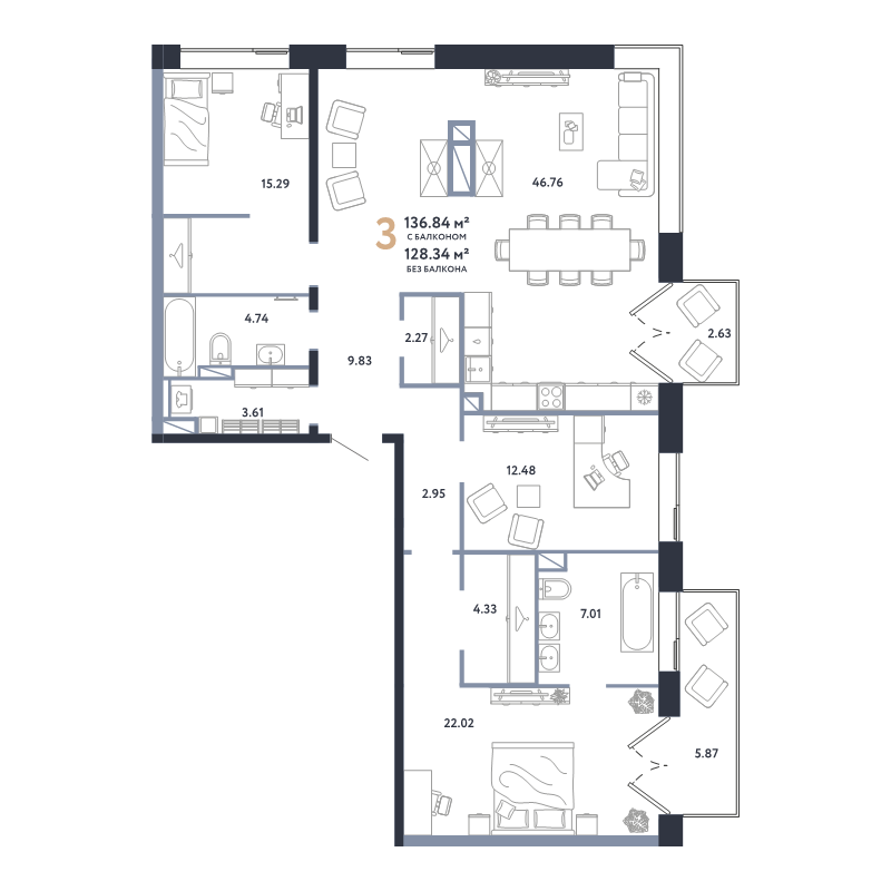 4 ккв (Евро) 136,8 м²