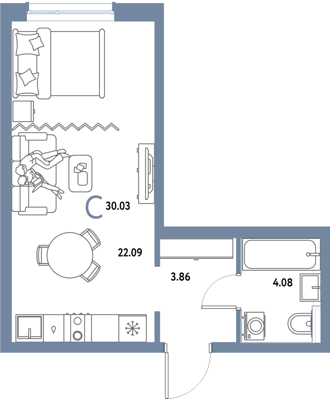 Студия 30 м²