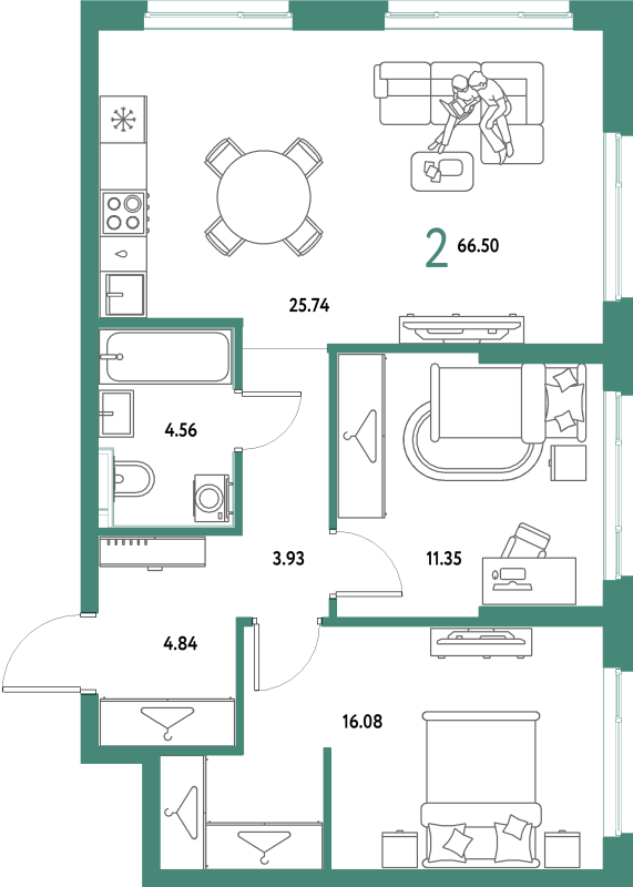 3 ккв (Евро) 66,5 м²