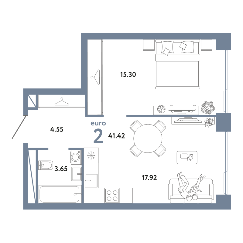 2 ккв (Евро) 41,4 м²