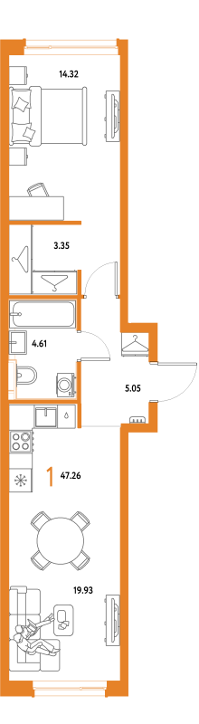 2 ккв (Евро) 47,3 м²
