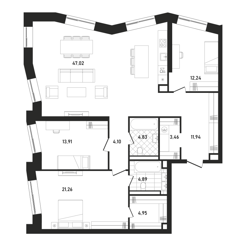 4 ккв (Евро) 128,6 м²