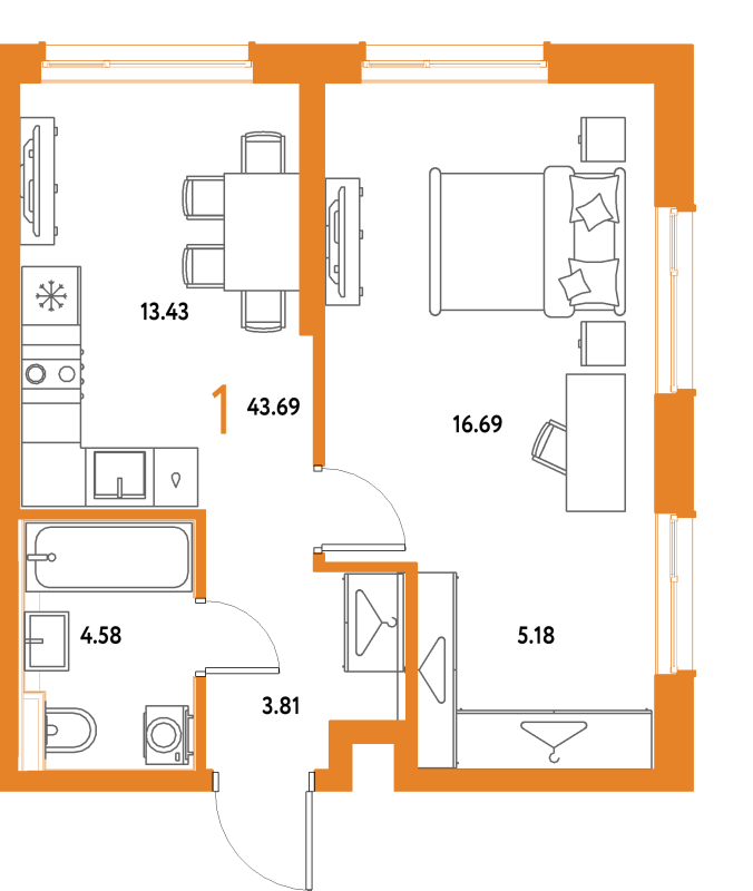 1 ккв 43,7 м²