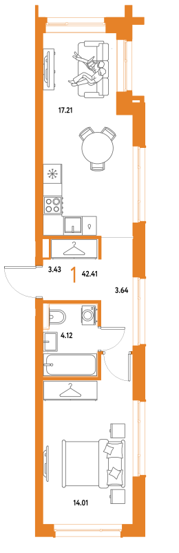 2 ккв (Евро) 42,4 м²