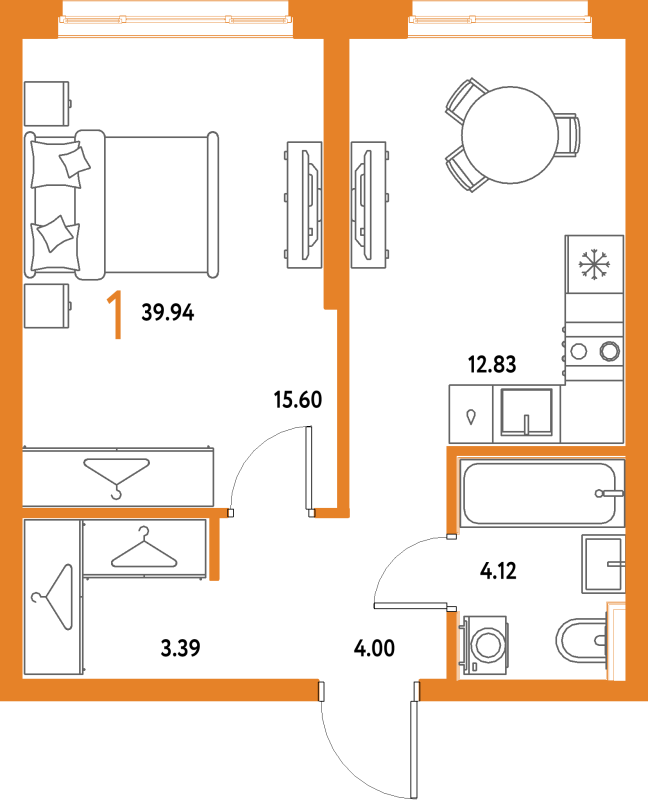 1 ккв 39,9 м²