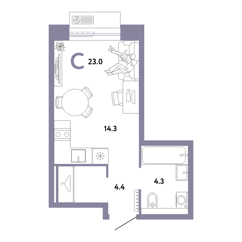 Студия 23 м²