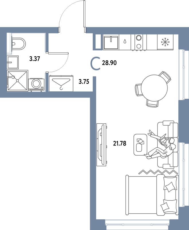 Студия 28,9 м²