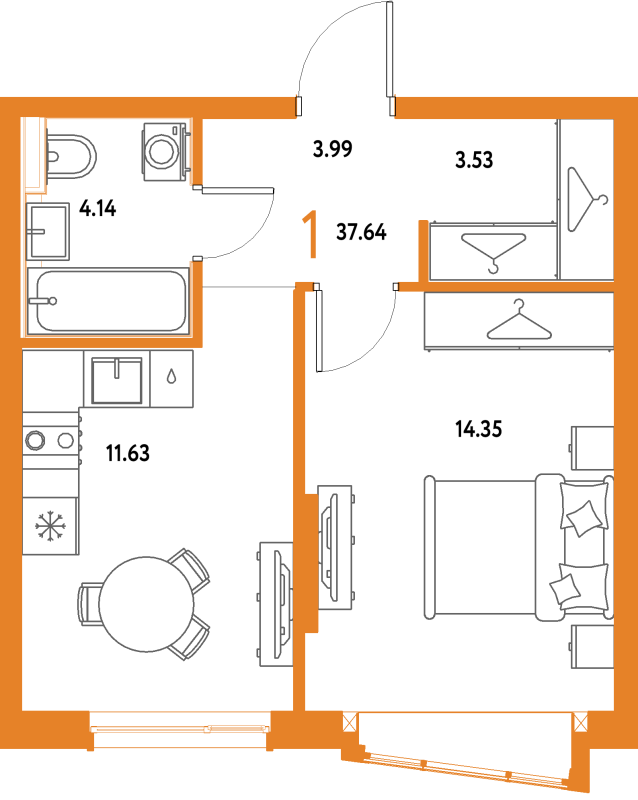 1 ккв 37,6 м²