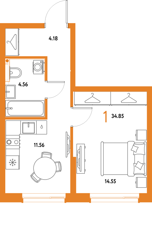1 ккв 34,9 м²
