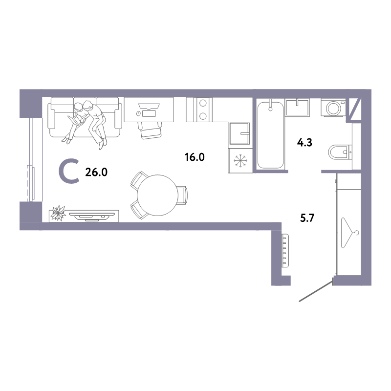 Студия 26 м²
