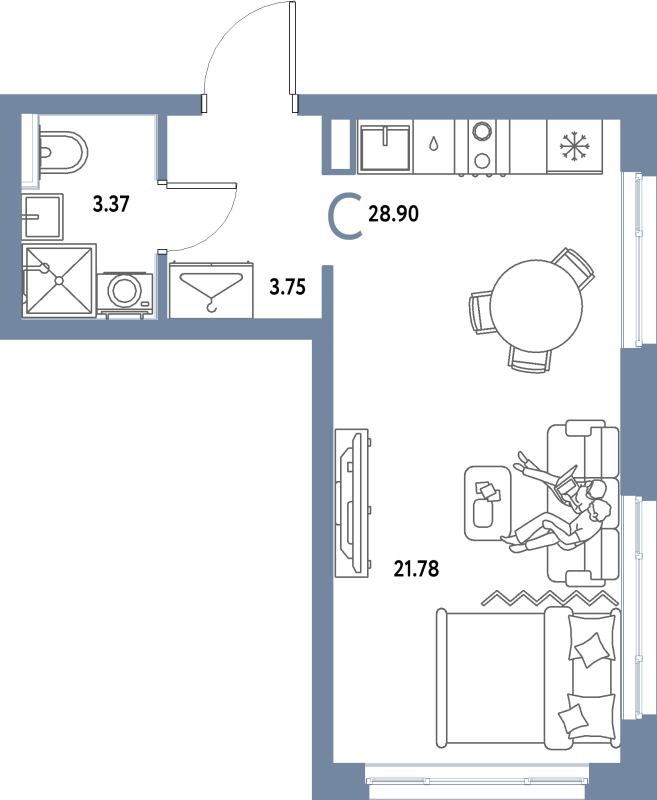 Студия 28,9 м²