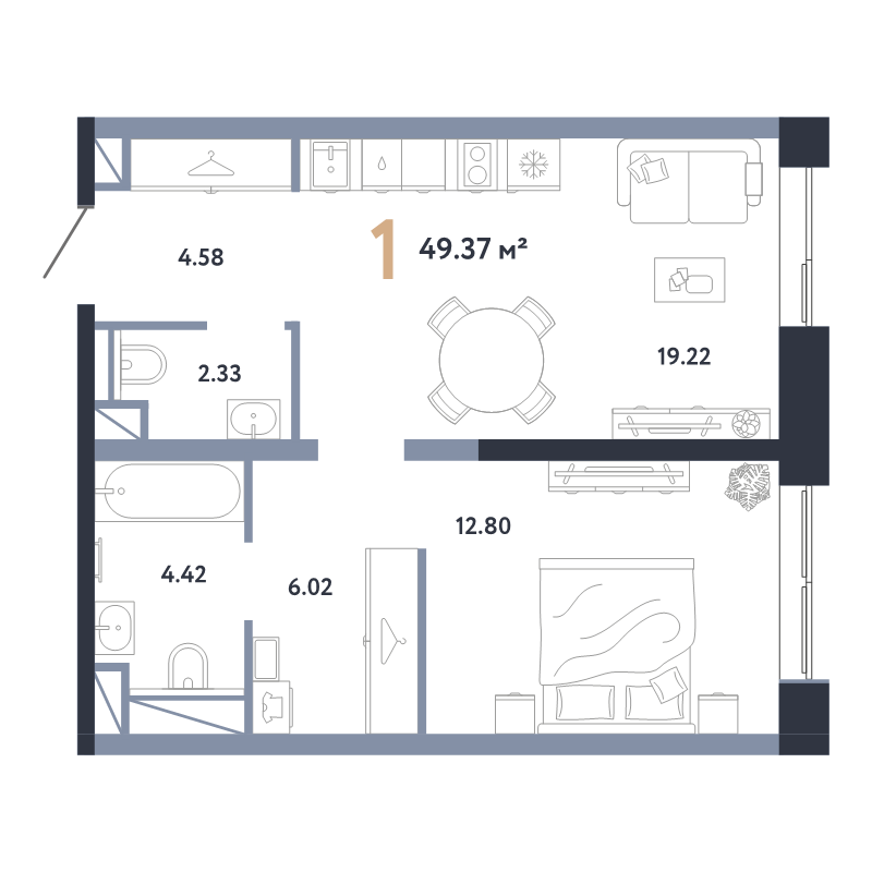 2 ккв (Евро) 49,4 м²