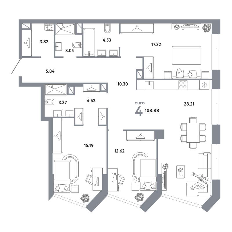 4 ккв (Евро) 108,9 м²