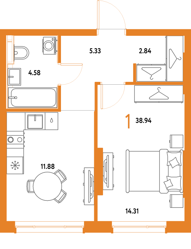 1 ккв 38,9 м²