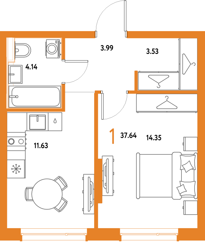 1 ккв 37,6 м²