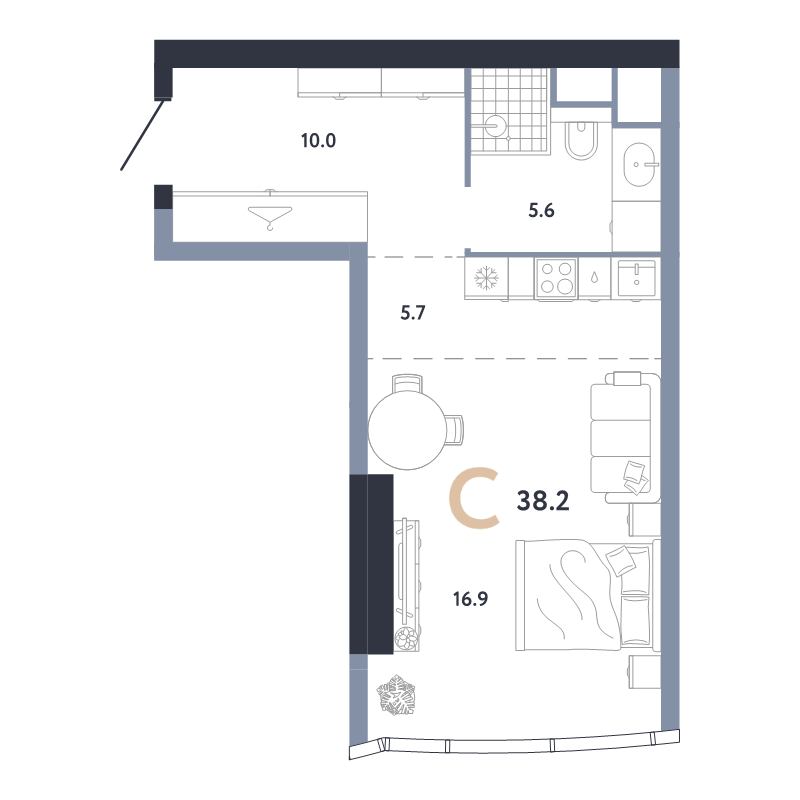 Студия 38,2 м²