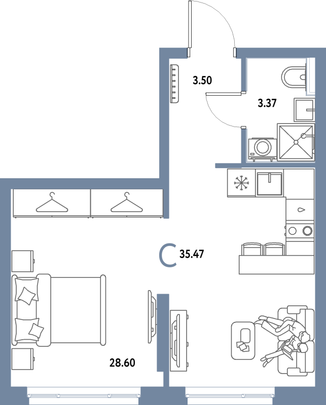 Студия 35,5 м²