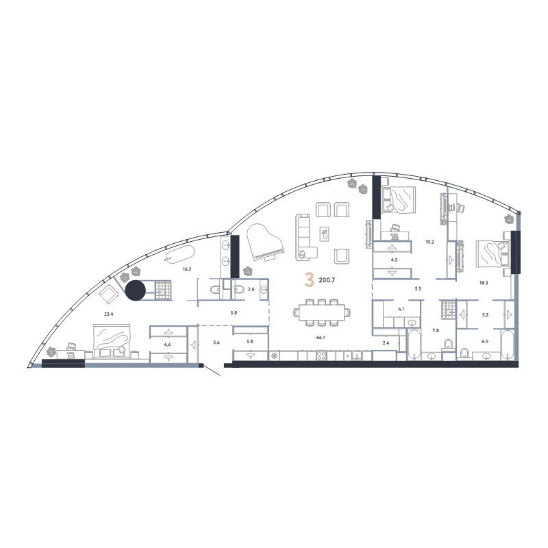 4 ккв (Евро) 200,7 м²