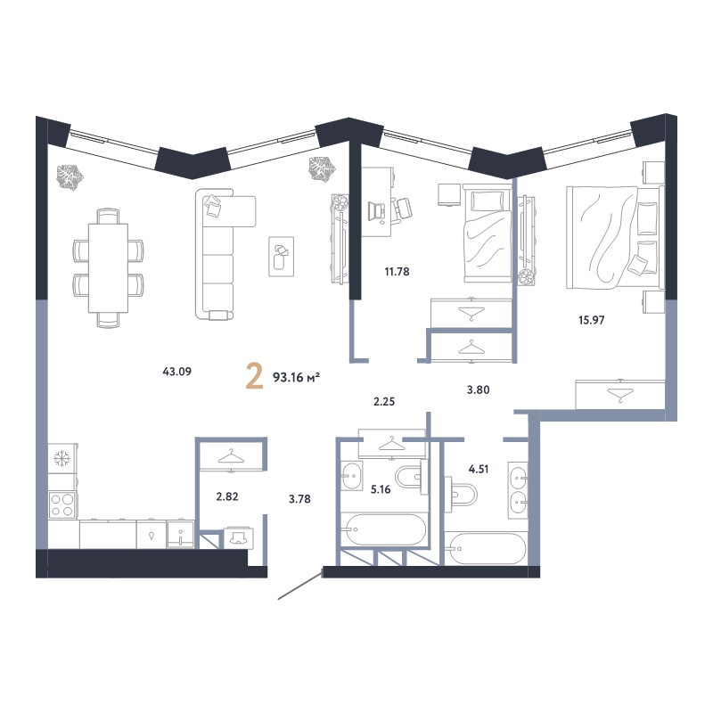 3 ккв (Евро) 93,2 м²