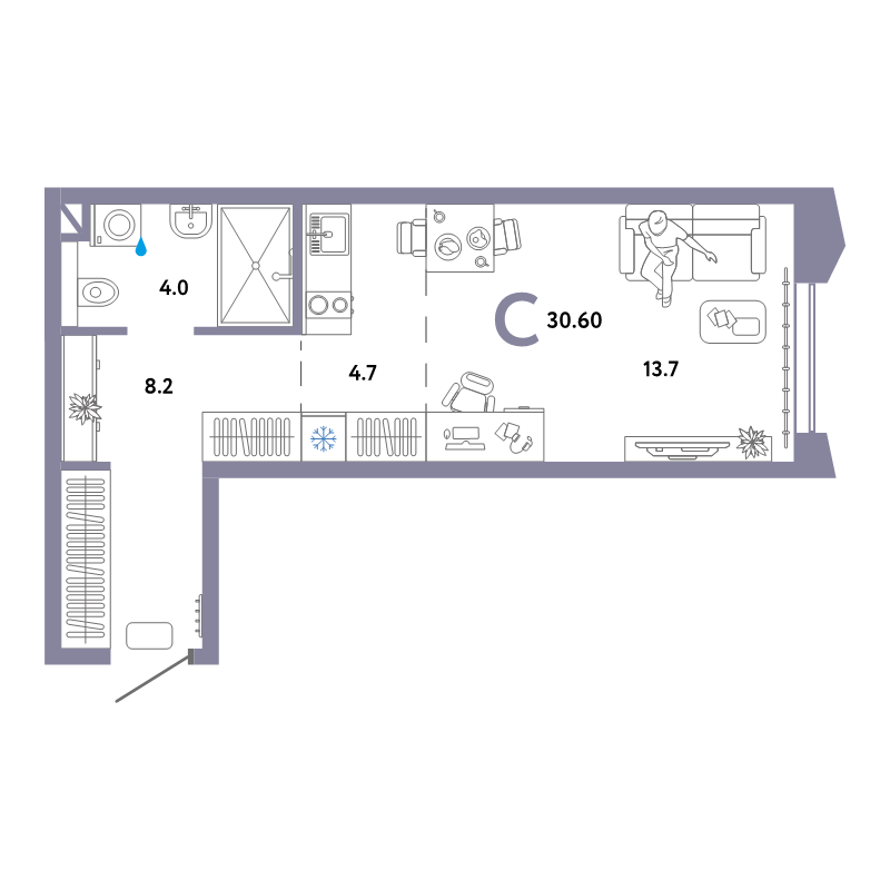 Студия 30,6 м²