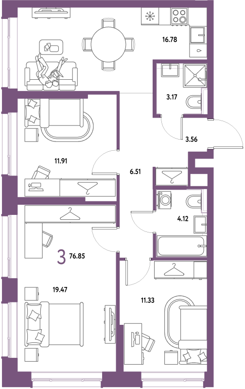 4 ккв (Евро) 76,9 м²