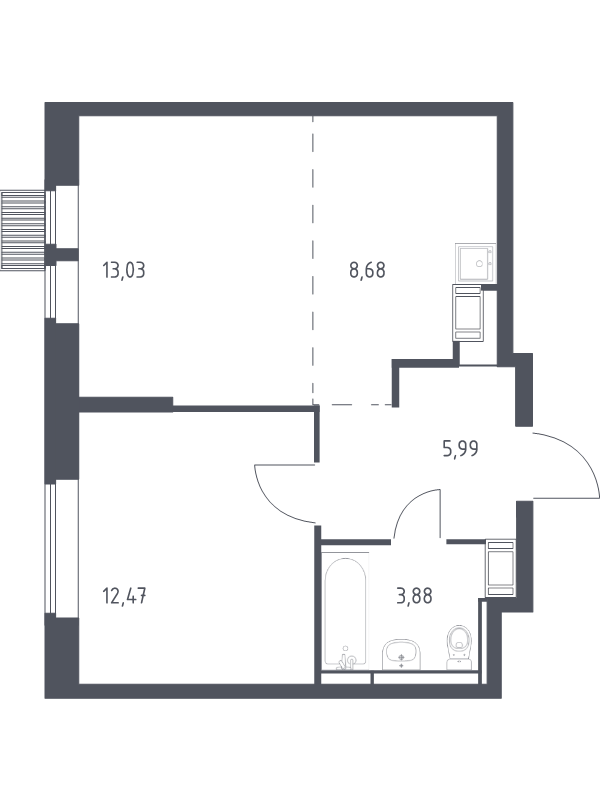 2 ккв (Евро) 44,1 м²