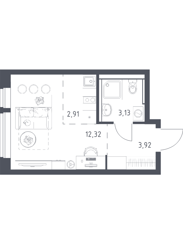 Студия 22,3 м²