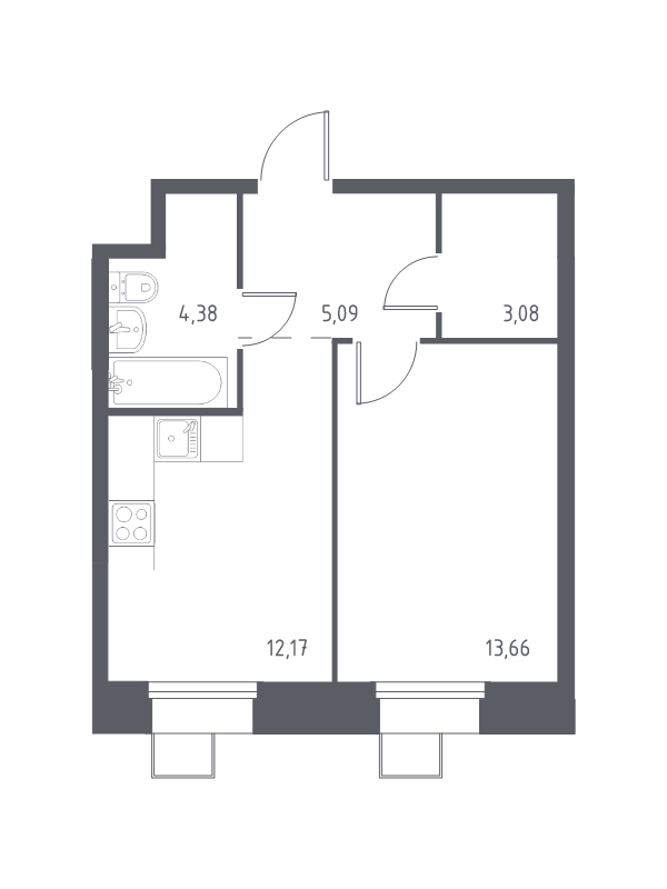 1 ккв 38,4 м²