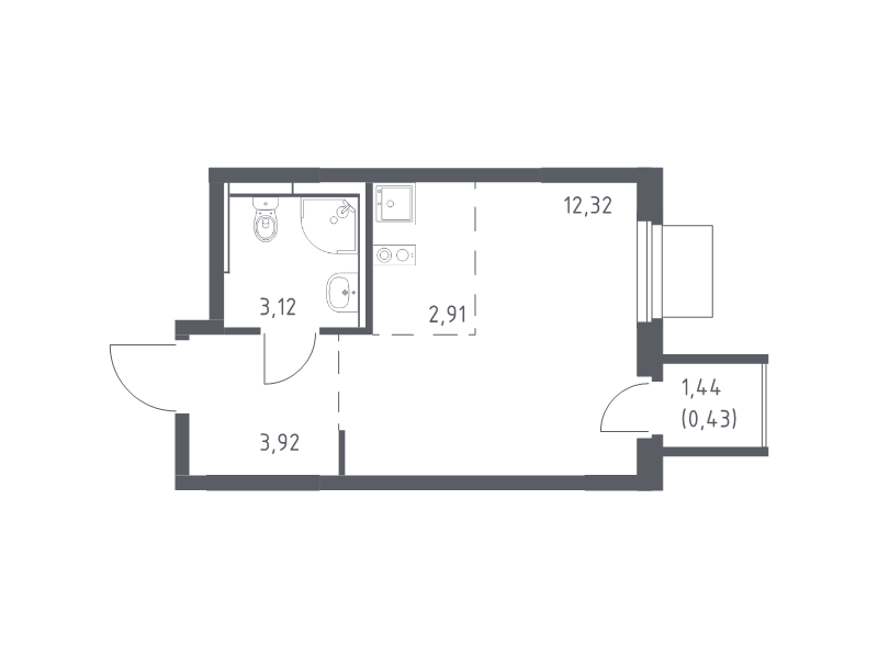 Студия 22,7 м²
