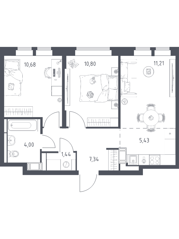 3 ккв (Евро) 50,9 м²