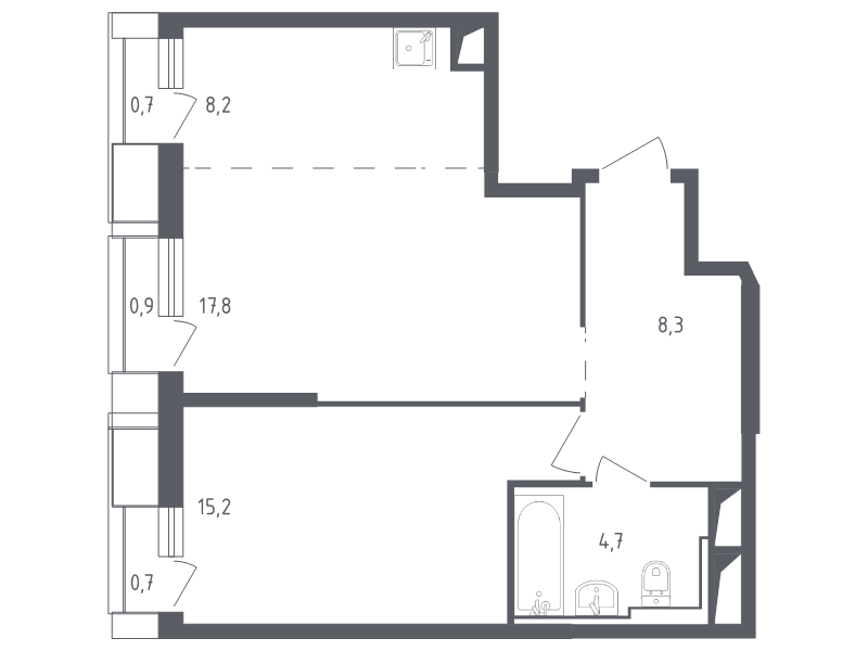2 ккв (Евро) 56,8 м²