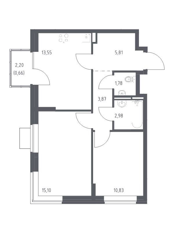 2 ккв 54,6 м²