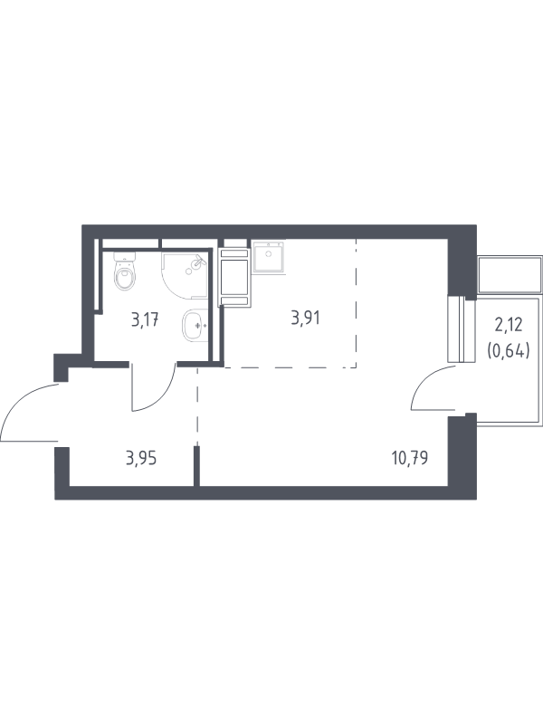 Студия 22,5 м²
