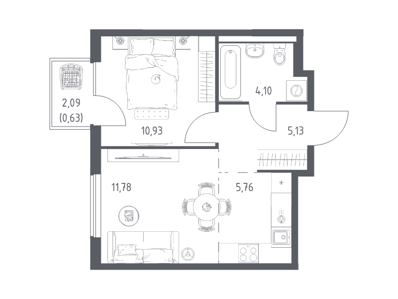 2 ккв (Евро) 38,3 м²
