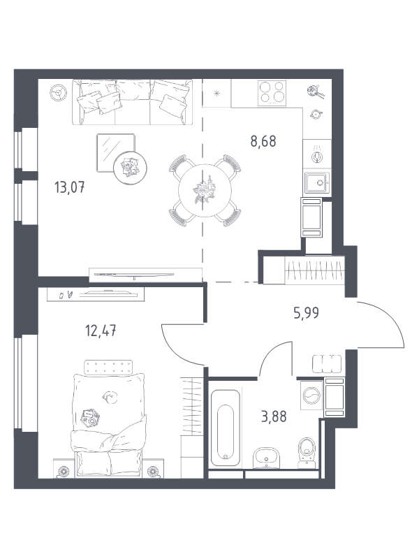 2 ккв (Евро) 44,1 м²