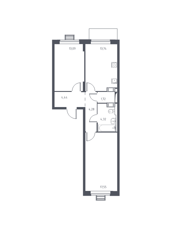2 ккв 57,9 м²