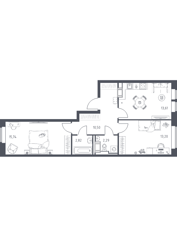 2 ккв 58,2 м²