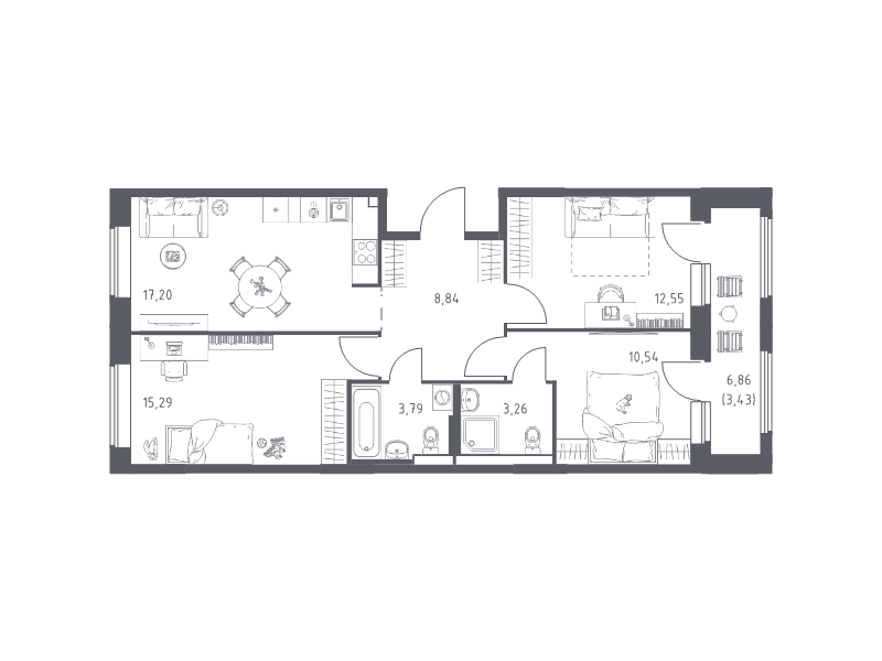 4 ккв (Евро) 74,9 м²