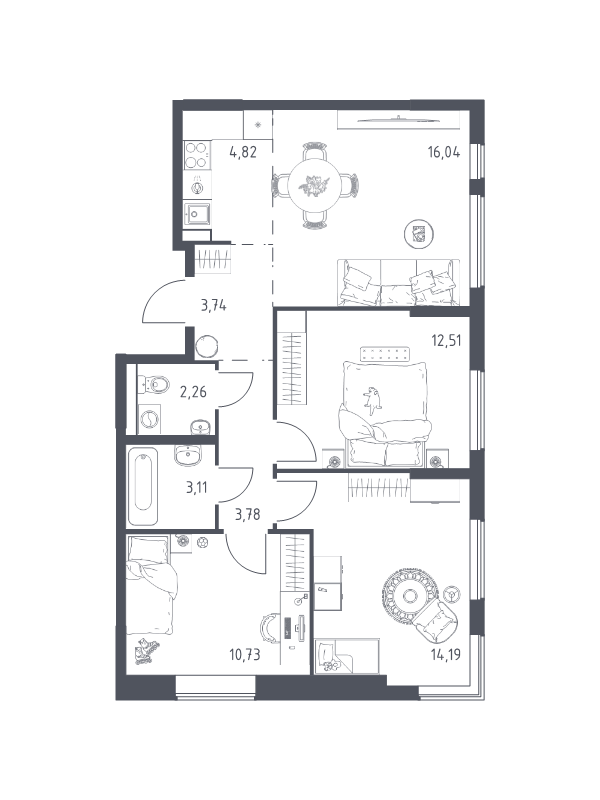 4 ккв (Евро) 71,2 м²