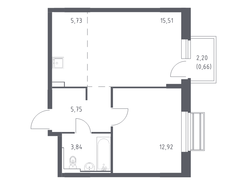 2 ккв (Евро) 44,4 м²